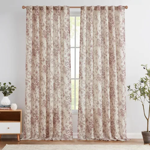 Vista 71 de JINCHAN Cortinas de mezcla de lino con flores para sala de campo francés, cortinas para sala de estar de 84 pulgadas de largo, cortinas impresas