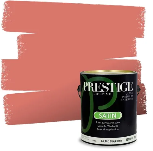 Vista 253 de Prestige Paints E100-T-SW6591 Pintura exterior e imprimación en uno, 1 galón, plano, combinación comparable de Sherwin Williams Amaryllis, 1 galón