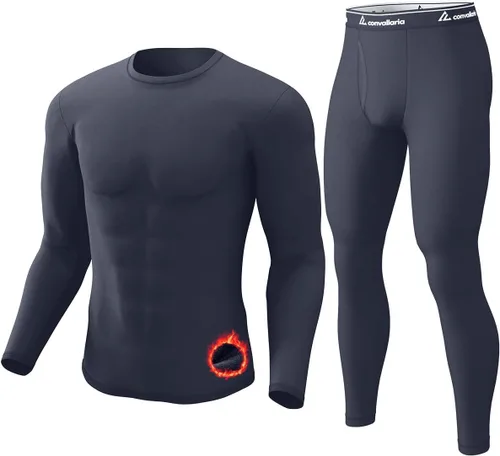 Vista 10 de Thermal Underwear Long Johns for Men Base Layer Cold Weather Set A-Negro
