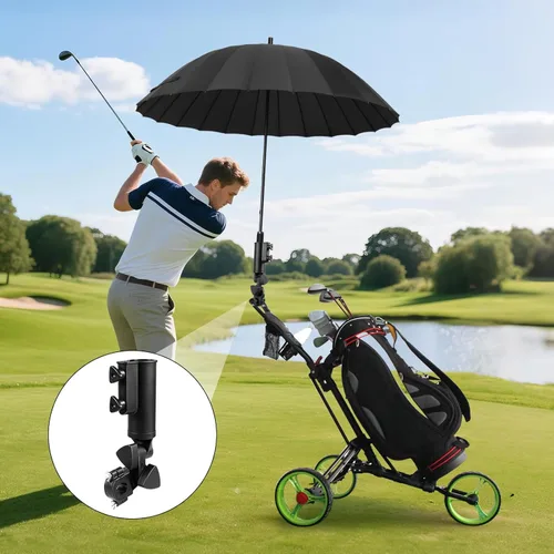 Vista 5 de Soporte para paraguas de carrito de golf – Soporte de paraguas resistente con doble perilla, ajustable a 180 grados, soporte universal resistente al