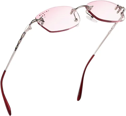 LUFF Lentes de lectura sin montura para mujer, lentes sin marco de corte de diamante de moda, elegante lector de metal ultraligero sin marco