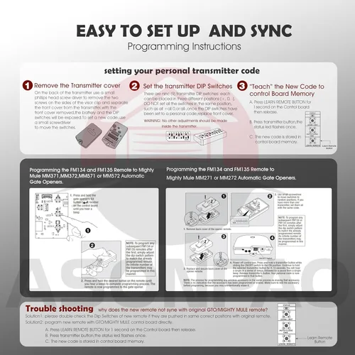 Vista 9 de Mighty Mule GTO - Mando a distancia para abridor de puerta MMT103 RB741 FM135, paquete de 2