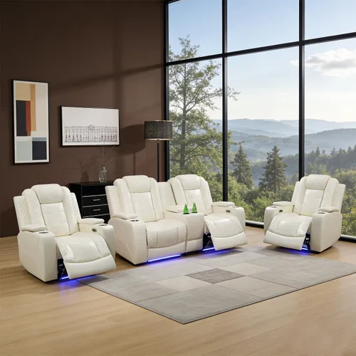 Vista 15 de Sofá reclinable individual eléctrico para muebles de sala de estar, silla reclinable de cuero con luces LED, puertos USB, almacenamiento oculto