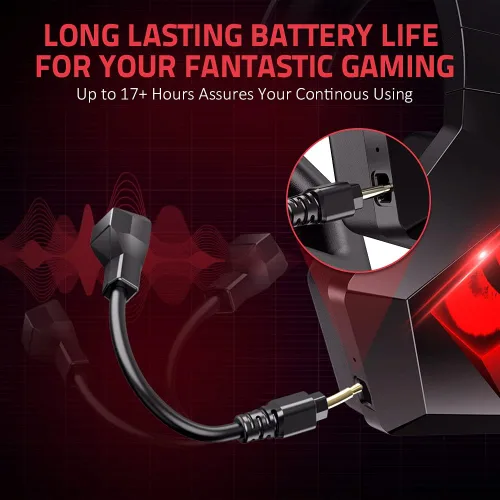 Vista 4 de BENGOO Auriculares inalámbricos para juegos 24G para PS5 PS4 PC con micrófono desmontable con cancelación de ruido luz LED roja orejeras de memoria