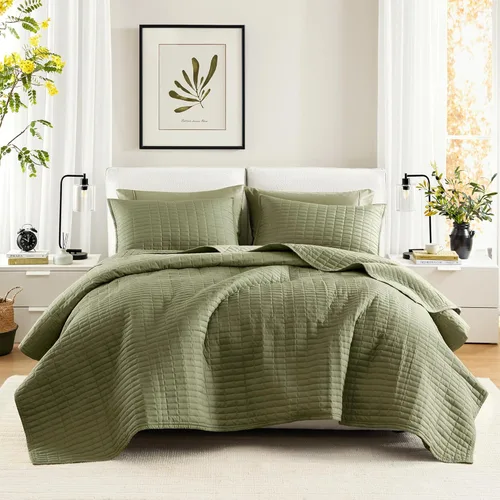 Vista 42 de Comfort Spaces Juego de edredón de tamaño King extragrande de color marfil de 120 x 118 pulgadas, colcha acolchada de verano de microfibra ligera