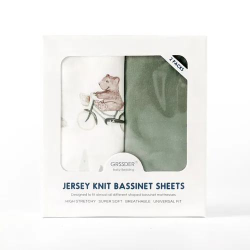 Vista 4 de GRSSDER Juego de sábanas ajustadas elásticas ultra suaves para moisés, paquete de 2, ajuste universal para moisés, cuna, capazo de Moisés, colchón