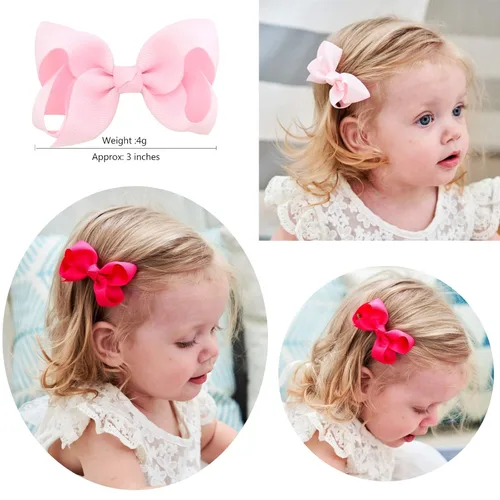 Vista 3 de 40 lazos para el cabello de 3 pulgadas para niñas, cinta de grogrén, accesorios para el cabello con pinzas de cocodrilo para niños pequeños, bebés