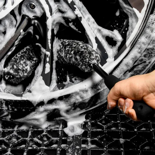 Vista 6 de Cepillo limpiador de ruedas suave sin metal, cepillo de limpieza de llantas de lana sintética, alta absorción de agua, cepillo de neumáticos denso