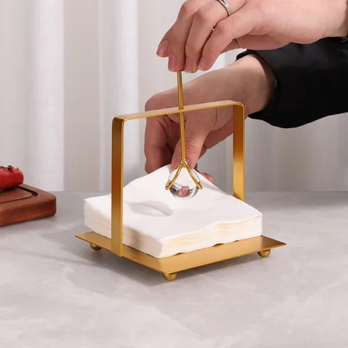 Vista 6 de Metal Napkin Stand Decorative Tissue Dispenser with Weight, Gold Square Desktop Napkin Holder for Restaurant, Bar, and Home Table Organizer