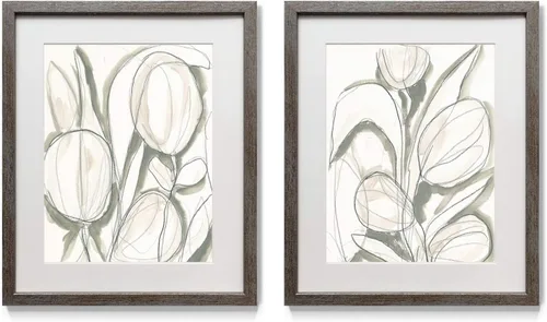 Vista 28 de Arte abstracto para pared, marco rústico de plata envejecida, juego de decoración de pared de 2 piezas: neutro, geométrico, floral, botánico
