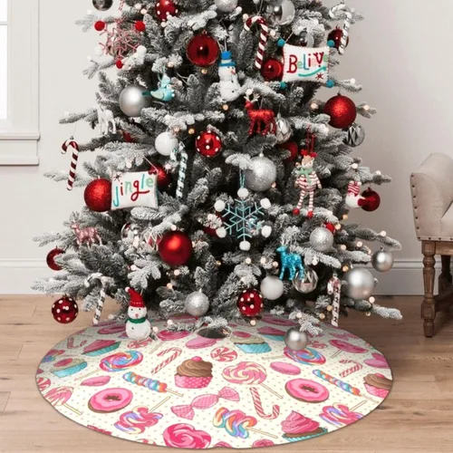Vista 5 de Ftuiylu Colorida piruleta de caramelo, macarrón, cupcake, dona, árbol de Navidad, falda de 36 pulgadas para Navidad, Halloween, Año Nuevo