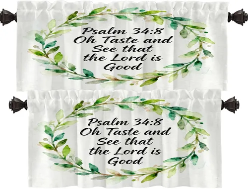 Vista 42 de Shrahala Cortinas blancas S inspiradoras para ventanas de cocina, cortinas negras con palabras cristianas para cafetería, cortinas opacas