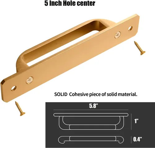Vista 5 de Westablize 2 Pack 5 Pulgadas 128 mm Manijas de Gabinete Cuadradas de Oro Champán Cepillado con Placa Base, Tiradores de Gabinete de Aluminio