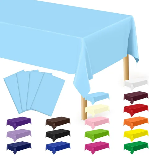 Vista 100 de 4 paquetes de manteles de plástico blanco, manteles desechables resistentes, 54 x 108 pulgadas, manteles de papel desechables para fiestas, limpieza