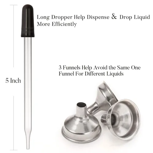 Vista 4 de 12 Pcs, 1 OZ Dropper Bottles (30ml) with 3 Funnels & 1 Long Dropper - Clear Glass Bottles for Essential Oils with Eye Droppers - Tincture Bottles