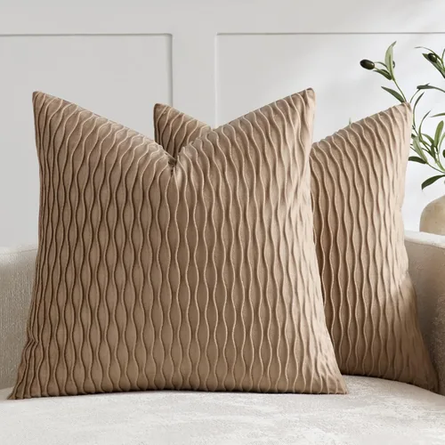 Vista 28 de DEZENE - Fundas decorativas para cojín, diseño de rayas: 2 fundas cuadradas de terciopelo, para sofá rústico Gris