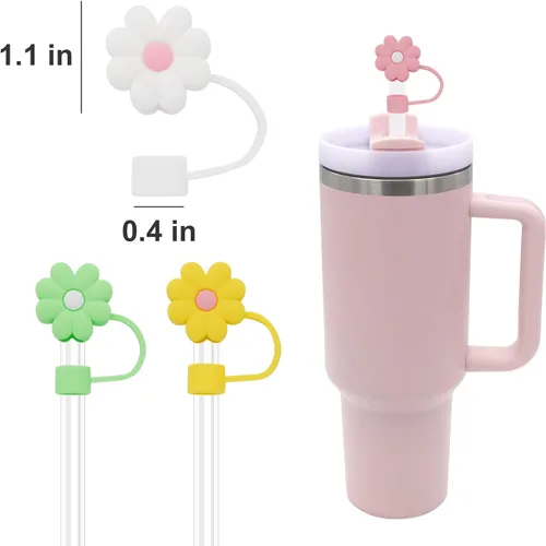 Vista 5 de 4 piezas 1 cm de diámetro lindas cubiertas de pajita de silicona para taza Stanley, tapas de pajita reutilizables a prueba de polvo