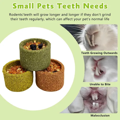 Vista 4 de Paquete de 3 juguetes naturales de conejillo de indias Timothy Alimentos Pequeños Animales Molares Juguetes Timothy Hierba Conejo Juguetes
