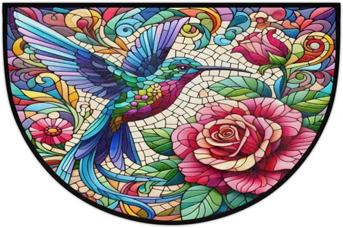 Vista 40 de Felpudo Semicircular de Animales Libélula Boho Lavable Tapete Semicírculo Antideslizante Absorbente Alfombras de Media Luna para Entrada