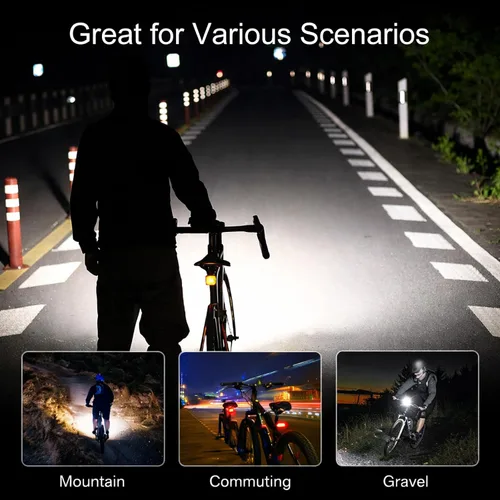 Vista 6 de Luz de bicicleta montada debajo para montar de noche, luz delantera de bicicleta de carretera de 1200LM con control remoto, faro de bicicleta