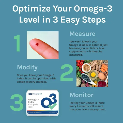 Vista 4 de Omega Quant Omega-3 Index Complete - Kit completo de análisis de sangre de perfil de ácidos grasos Incluye Omega-3, Omega-6, grasas saturadas
