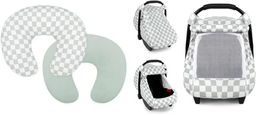 DILIMI Juego de 2 fundas de almohada de muselina para lactancia, fundas de asiento de automóvil para bebés, suaves y transpirables, a cuadros verdes