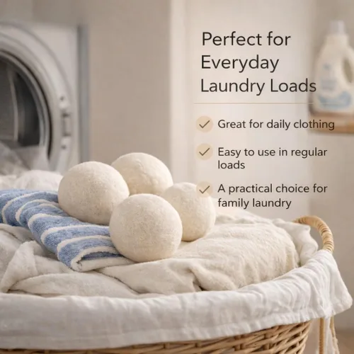 Vista 4 de Bolas de Secado de Lana - Paquete de 6, Suavizante de Tela Natural Premium Reutilizable de Nueva Zelanda, Ahorra Tiempo de Secado, Hecho a Mano