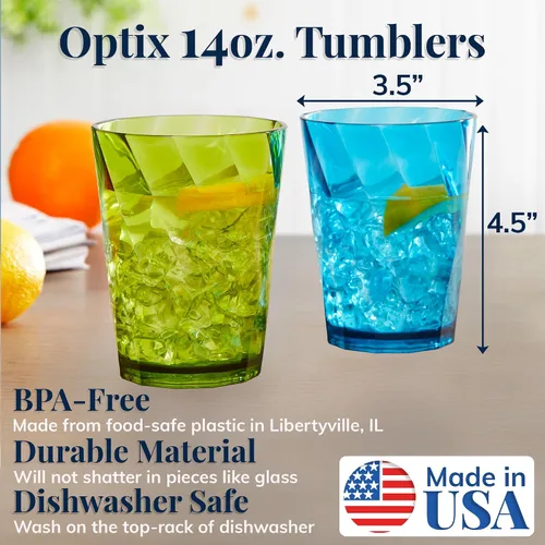 Vista 3 de Vasos US Acrylic Optix Mini, de plástico, reutilizables, aptos para lavavajillas (juego de 8) Tazas de jugo de 8oz en colores de tono de joya