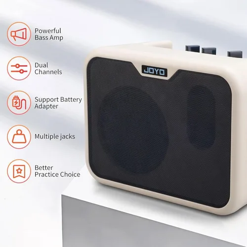 Vista 3 de SUNYIN Mini amplificador de bajos Combo portátil de 10W con cable de guitarra de 3m MA-10B Mini amplificador de bajos de doble canal para práctica