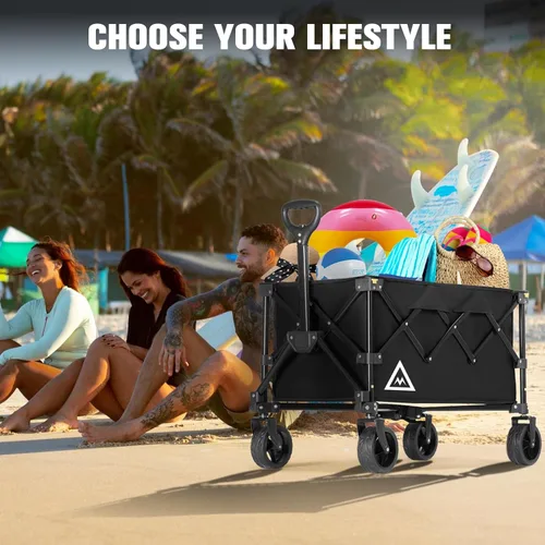 Vista 3 de Carro de Compras Plegable con Ruedas Grandes para Playa, Jardín, Exterior, Utilidad Todo Terreno, Carga Pesada, Carros de Compras Portátiles