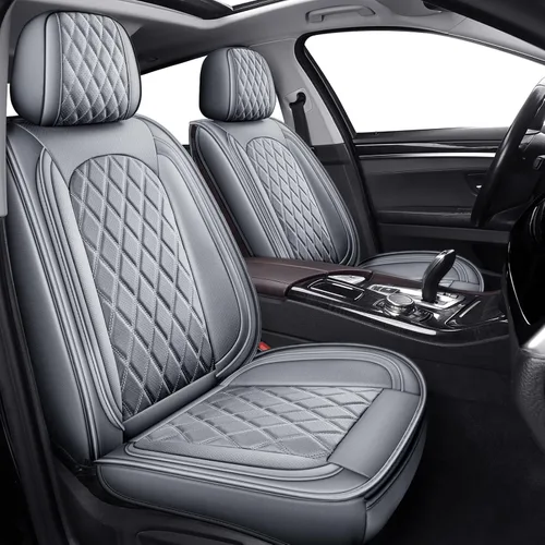 Vista 17 de MIROZO Fundas de asiento delantero para automóvil, 2 fundas impermeables de asiento de automóvil de piel sintética, fundas de asiento de automóvil