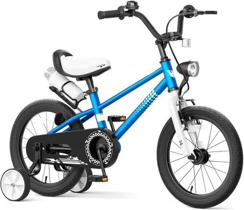 67i Bicicleta para niños pequeños con ruedas de entrenamiento, 12/14/16 pulgadas, manillar y asiento ajustables, campana, jaula para botella de