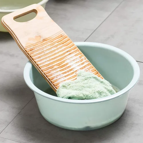 Vista 3 de Lakingo Tabla de lavado de mano de bambú natural para lavandería, pequeña tabla de fregar de madera, tabla de lavar rústica a la antigua, mini tabla