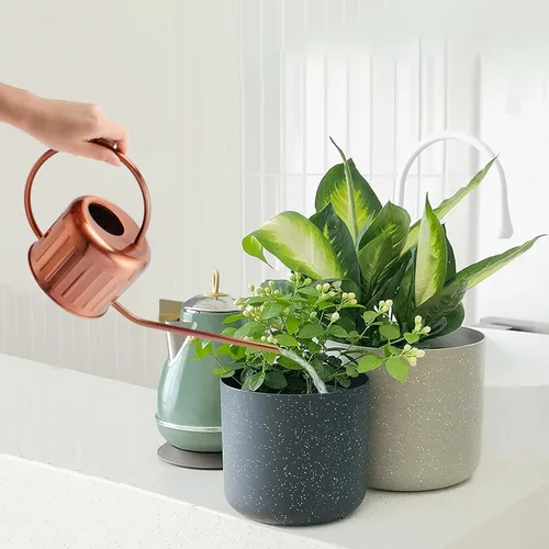 Vista 4 de Regadera de acero inoxidable de 34 onzas / 1 litro, regadera para plantas para interiores y exteriores con boquilla larga, a prueba de óxido