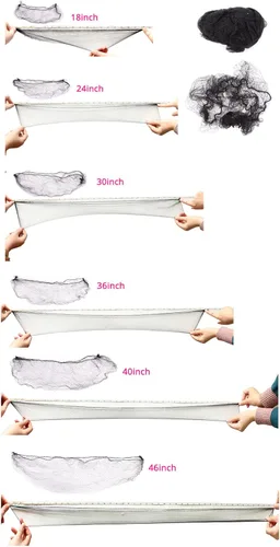 Vista 3 de Redes invisibles para cabello largo, 100 piezas de malla elástica negra de 18 a 46 pulgadas para mujeres, para pelucas, moño, servicio de alimentos