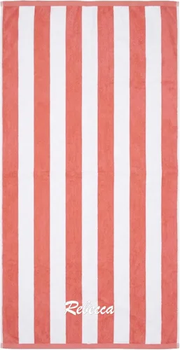 Kaufman - Personalized 32in x 62in Joey Velour Cabana Stripe Beach and Pool Towel 100% Cotton Embroidered (Coral/White)