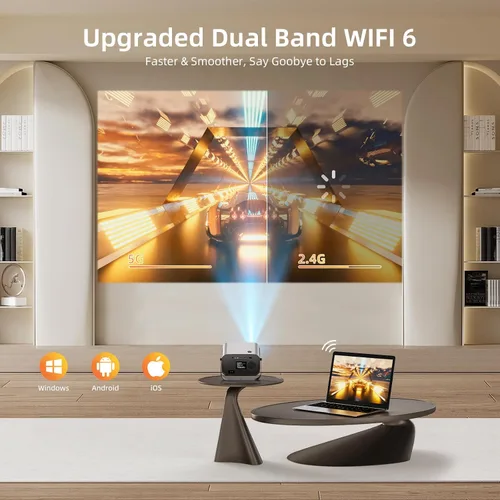 Vista 3 de Proyector Inteligente con WIFI y Bluetooth, Proyector Portátil 800ANSI Nativo 1080P con Aplicaciones Integradas, Proyector de Películas con Keystone