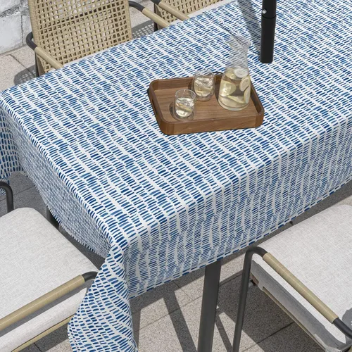 Vista 13 de Outdoor/Indoor Round Tablecloth with Umbrella Hole Zipper, Decorative Circular Table Cover for Home Garden, 60 Inch, Azure Bloom