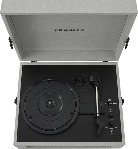 Vista 8 de Crosley CR8017B-GY Voyager - Tocadiscos portátil vintage de vinilo con Bluetooth de entrada/salida y altavoces integrados, gris