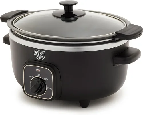 GreenLife 3.5QT Olla de cocción lenta, cerámica antiadherente sin PFAS ni tóxicos, recipiente interior extraíble, programable, función mantener