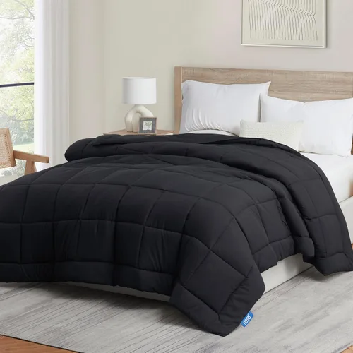 Nestl Edredón acolchado alternativo al plumón, para todas las estaciones, color negro, relleno de edredón de tamaño individual con pestañas en las