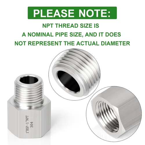 Vista 4 de TAISHER 2 piezas de forja de acero inoxidable 304, adaptador reductor, 1 pulgada NPT macho x 1 pulgada G rosca (BSP) hembra