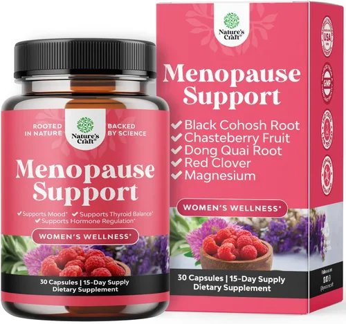Suplemento Herbal Completo para la Menopausia para Mujeres - Equilibrio Hormonal Multibeneficio para la Menopausia para Noches Tranquilas, Estado de