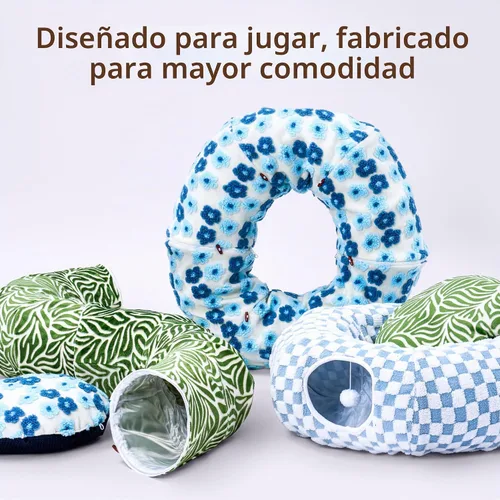 Vista 9 de Meowfia Túnel interior para gatos con cama de rosquilla, gran espacio de juego flexible para múltiples mascotas, forma de círculo o serpiente, salón