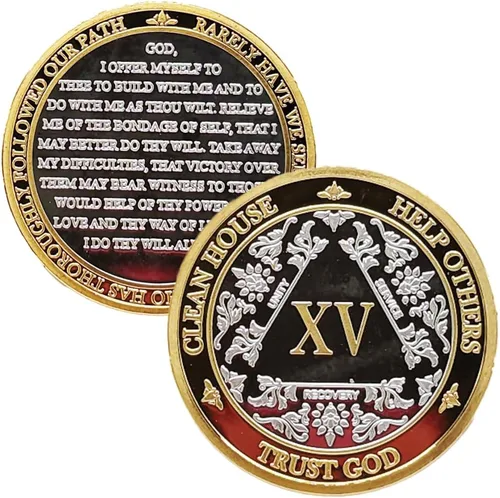 Vista 25 de Silver & Gold - Medallón de Alcohólicos Anónimos de 1 a 60 años (10 años (X)) Cápsula AA incluida