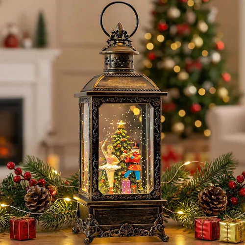 Vista 27 de Linterna de globo de nieve de Navidad, linterna brillante de agua iluminada con cable USB y funciona a baterías, para regalos y festival de Navidad