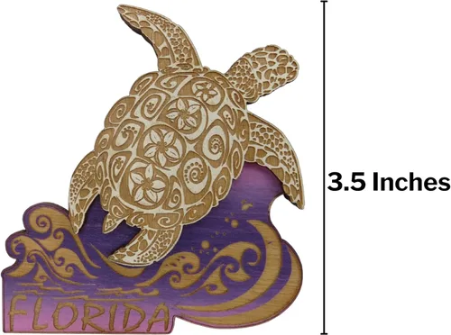 Vista 3 de Imán pintado de madera de tortuga marina de Florida cortado con láser, recuerdos rústicos quemados o accesorios coleccionables para refrigeradores