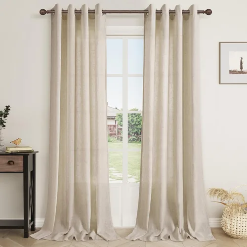 Vista 27 de Aersas Cortinas de lino negro para dormitorio de 63 pulgadas de largo, 2 paneles de privacidad, eficiencia energética, semitransparentes, cortinas
