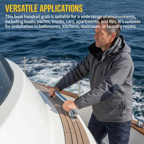 Vista 3 de 2 piezas de pasamanos de barco mango de agarre de acero inoxidable pulido tubo redondo - 12 pulgadas de largo mango de agarre marino