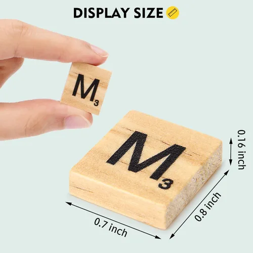 Vista 3 de Magicfly 500 azulejos de letras, azulejos de madera Scrabble para manualidades, letras de madera de la A a la Z para manualidades, ortografía, juego